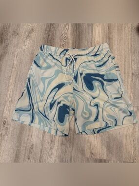 Valor Blue Marble Print Swim‎ Trunks Lined Pockets Size Medium